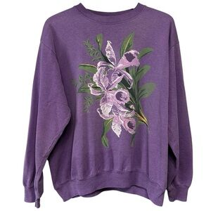 VTG Tennessee River Purple Floral Botanical Iris Crewneck Sweatshirt Size XL